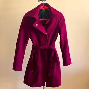 United Colors of Benetton wine red belted wool coat US size 0-2/ XS IT sz 38